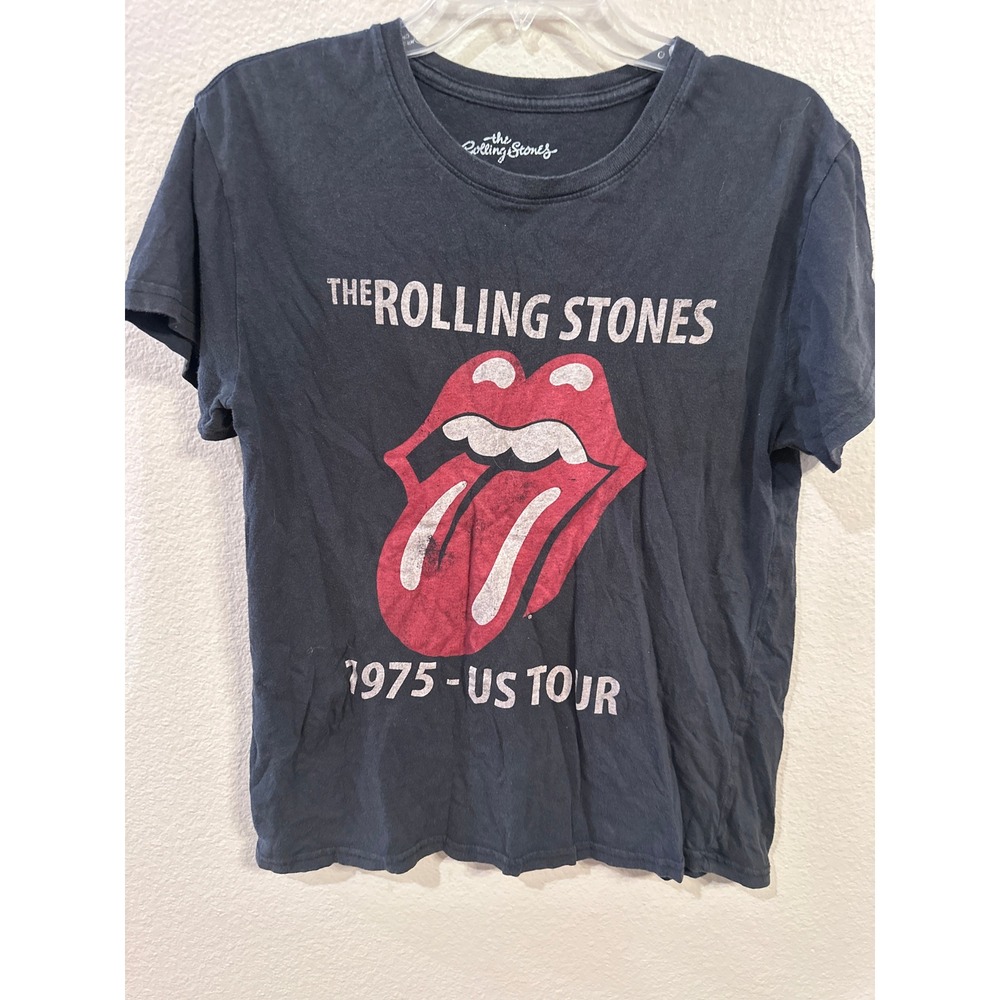 The Rolling Stones 1975 US Tour Graphic Tee - Black with Red Logo